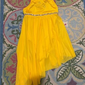 COSTUME Yellow Asymmetrical Dress with Rhinestone Detail